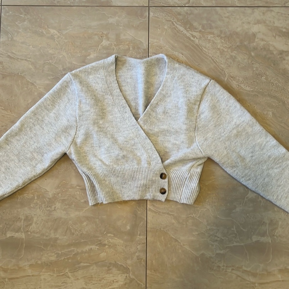 Button Front Cropped Wrap Sweater - image 7